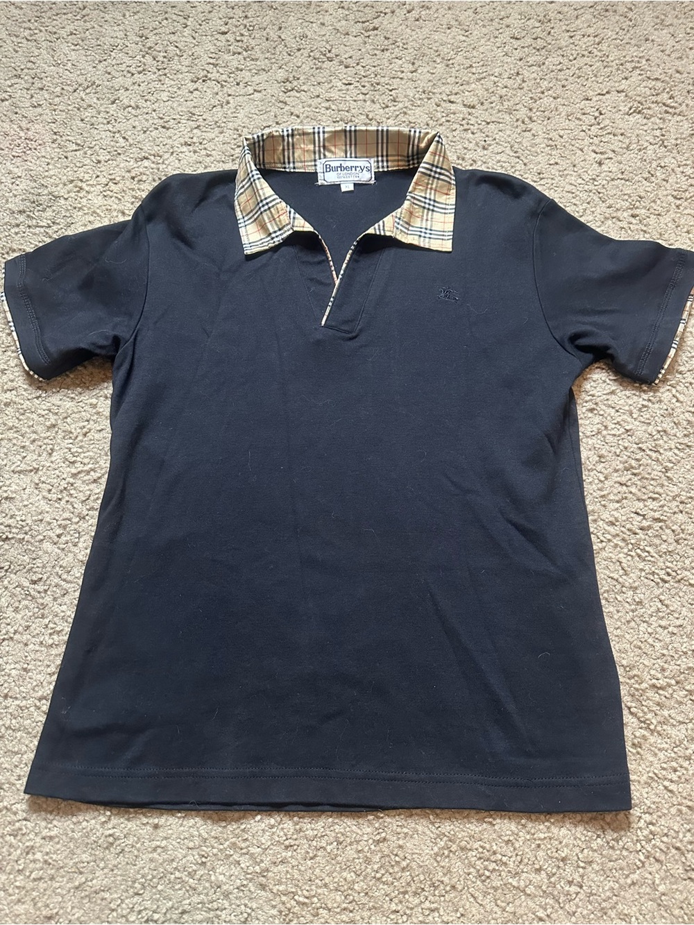 Burberry Navy Polo NOVA Signature Trim & Collar—- ✅Measurements Size XL